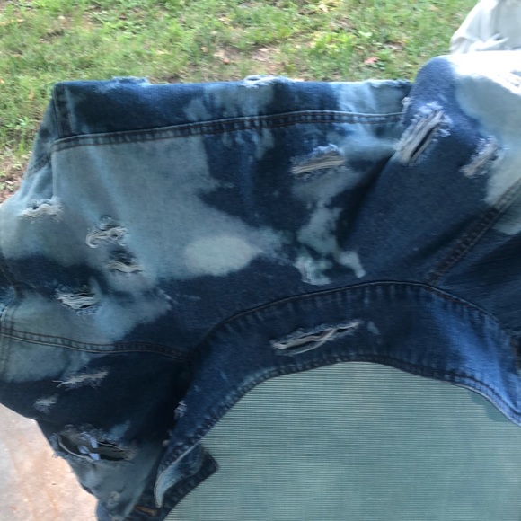 Hand bleach dyed and distressed denim mini jacket PO - Picture 6 of 12